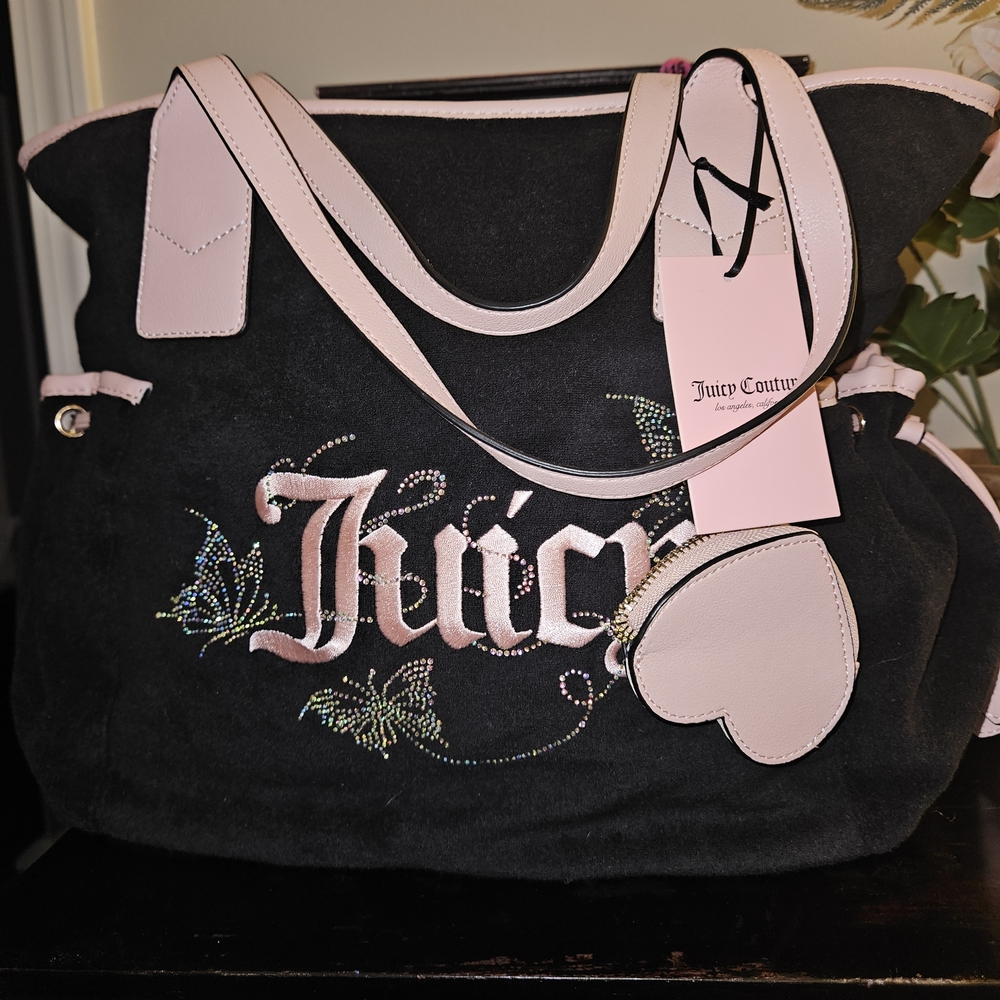 Juicy Couture Black and Pink Buttrrfly Women's Large Tote